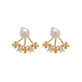 Gold Tone Pearl and Crystal Floral Drop Stud Earrings view 5