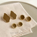 Gold Tone Olive Enamel Stud Earrings Three Shape Styles view 1