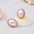 Oval Shell Pearl Zircon Halo Studs And Pave Ear Cuffs view 1