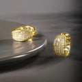 Gold Tone Pave Huggie Hoop Earrings Wide Clear CZ Band view 3