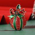 Red Crystal Apple Brooch with Green Enamel Bow and Leaf view 1