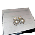 Square Crystal And Faux Pearl Drop Stud Earrings With Decorative Metal Details view 5