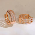 Rose Gold Triple Row Clear Stone Huggie Hoop Earrings Alloy view 2