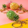 Jeweled Pineapple Keychain with Crystal Studs and Green Leaf Crown view 2