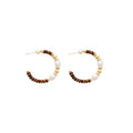 Beaded Pearl C Hoop Stud Earrings In White And Brown view 5