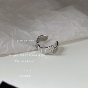 Silver Tone Open Adjustable Wavy Liquid Metal Band Ring