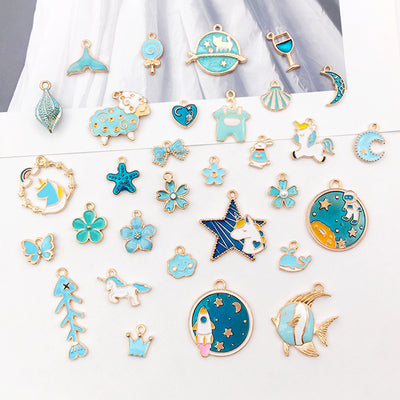 Colorful starfish charms arranged on a light background