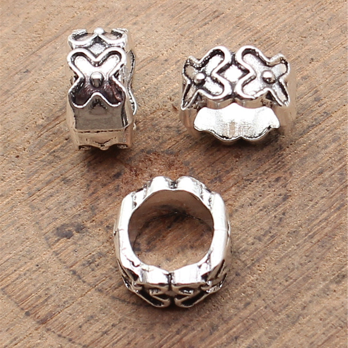 9.7x9.7x5.6mm 0.97g Antique Silver Zinc Alloy Flower Pattern Large Hole Beads for Bracelet Jewelry Making