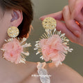 Fabric Flower Fringe Stud Earrings in Four Bright Colors view 3