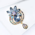Blue Crystal Teardrop Floral Brooch with Dangle Decorative Metal Pin view 3