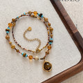 Brown Blue Beaded Necklace with Round Drop Pendant view 4