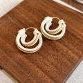 Layered Round Huggie Earrings In White And Brown Jewelry view 6