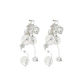 Translucent Petal and Pearl Cascade Long Clip Earrings view 5