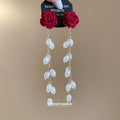 Red Rose Pearl Branch Drop Earrings with Distinctive Textured Details view 4