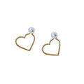 Open Heart Outline Pearl Stud Earrings Gold Silver view 5