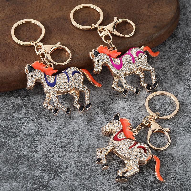 Full Rhinestone Running Horse Zinc Alloy Keychain Bag Charm