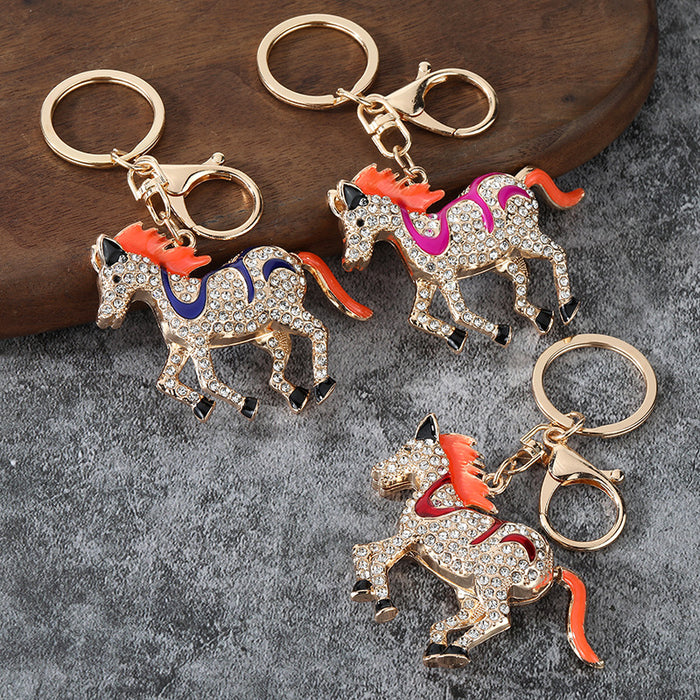 Full Rhinestone Running Horse Zinc Alloy Keychain Bag Charm