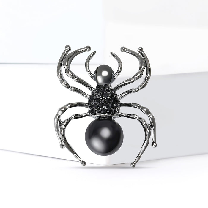 Pearl Body Spider Brooch in Black or White Crystal Finish