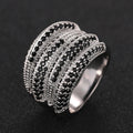 Silver Tone Multi Row Black Stone Pave Wide Finger Ring view 1