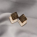 Black Clear Crystal Overlap Square Gold Stud Earrings view 4