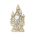 Gold Castle Clock Tower Brooch AB Rhinestone Metal Pin view 1