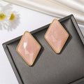 Gold Tone Faceted Diamond Shape Resin Stud Earrings in Four Colors view 7