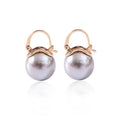 Gold Tone Oversized Gray Faux Pearl Drop Huggie Earrings view 5