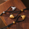 Heart Pendant Black Braided Rope Necklace Titanium Steel view 2