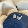 Teardrop Emerald Cut Halo Open Ring Silver Tone Crystal view 3