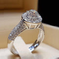 Silver Tone Round Center Stone Pavé Ring With Polished Clear Stone Detail view 3