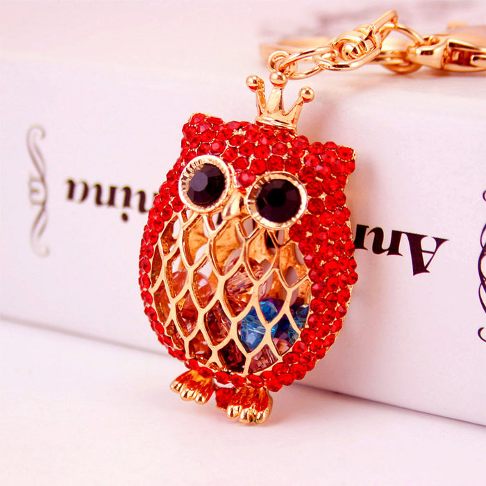 Cute Rhinestone Owl Car Keychain Bag Charm for Women
