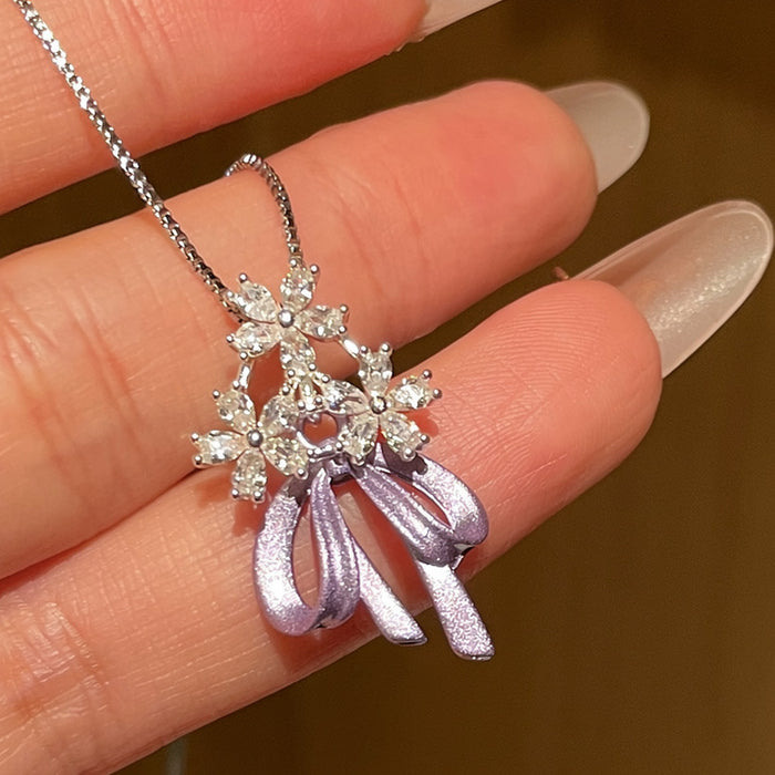Pastel Enamel Butterfly Pendant Necklaces with Crystal Flowers