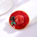 Red Gold Tone Sun Hat Enamel Metal Brooch Pin for Jackets and Lapels view 5