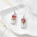 White Rectangular Pressed Flower Drop Earrings in Twelve Designs view 12