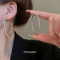 Crystal Cross Hoop Earrings in Gold and Silver Tone view 3