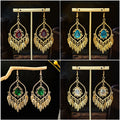 Four Color Gold Teardrop Feather Fringe Hook Earrings view 1