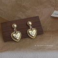 Gold Ball Stud Earrings Heart Drop Raised Star Center view 1