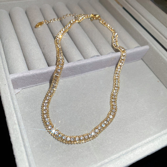 Crystal Square Tennis Chain Necklace In Three Metal Tones