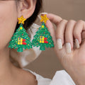 Green Holiday Tree Gift and Star Novelty Stud Earrings view 6