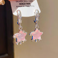Pink Star Charm Hoop Earrings in Silver Tone with Metal Settings view 4