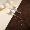 Mismatched Silver Butterfly Pearl Look Long Chain Stud Earrings view 4