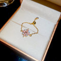 Gold Adjustable Chain Ring Pink Flower Crystal Cluster view 6