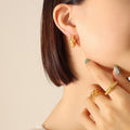 Chunky C-Hoop Earrings Faux Pearl Zircon Gold Steel view 2