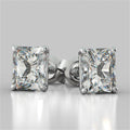 Rectangular Clear Solitaire Four-Prong Stud Earrings Silver Tone view 6