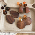 Brown Wooden Geometric Drop Stud Earrings in Three Shapes view 1