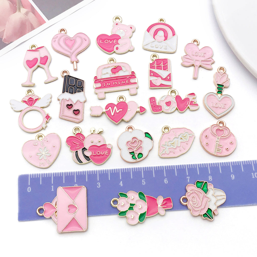 Enamel Zinc Alloy Heart Enamel Charm Pendants