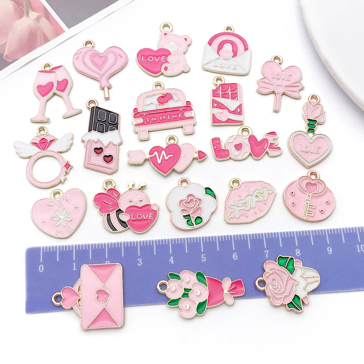 Enamel Zinc Alloy Heart Enamel Charm Pendants
