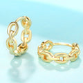 Gold Tone Chain Link Huggie Hoop Earrings With Polished Finish view 2