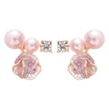 Pink Pearl and Crystal Flower Stud Earrings with Faceted Drops view 5