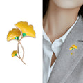 Yellow Ginkgo Leaf Stem Brooch With Open Gold Tone Curves view 3